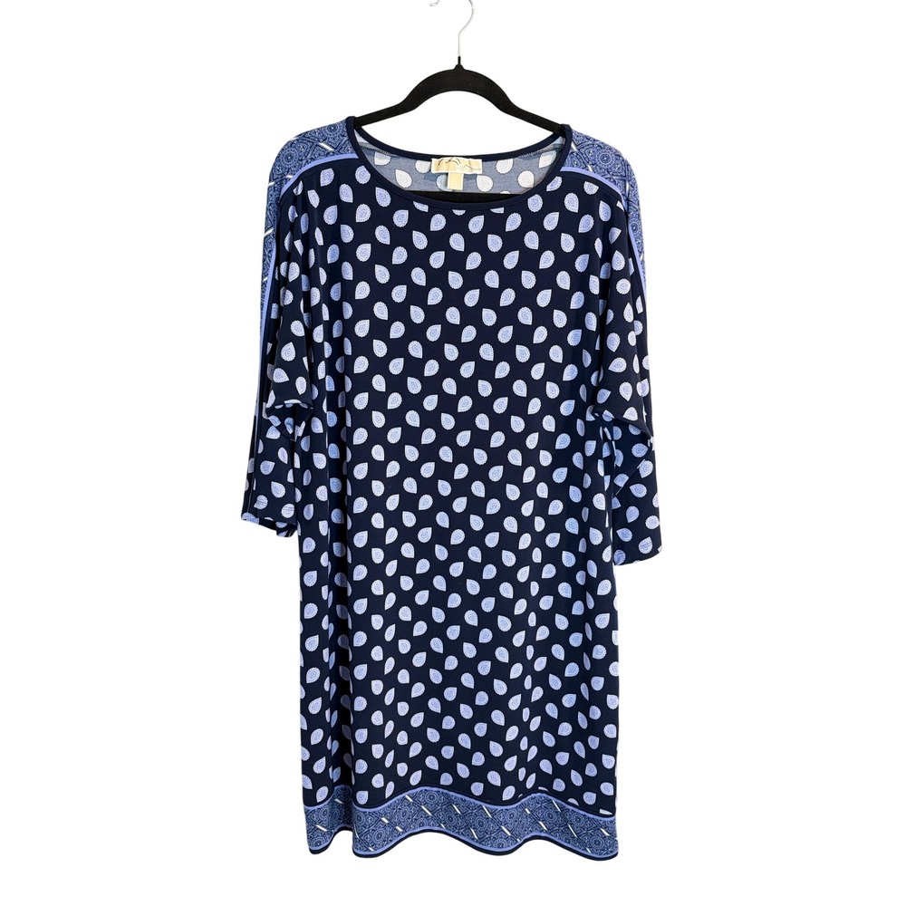 Michael Kors Blue Shift Dress Paisley Print Three Quarter Sleeve‎ Large